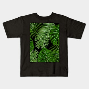 Tropical Leaves on Black Background Kids T-Shirt